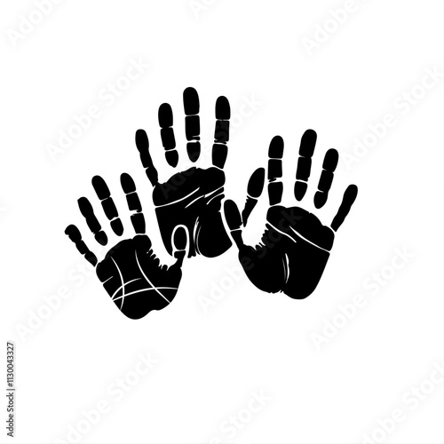 black handprint of human in black ink. Vector Icon white background Abstract symbol.