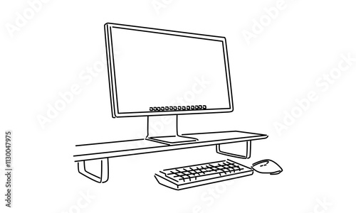 line art of computer monitor working desk illustration