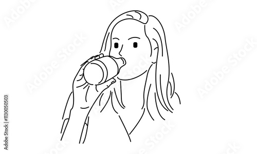 line art of woman drinking water from a bottle