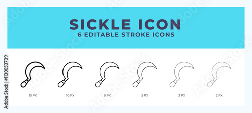 Sickle icon with different stroke. Editable stroke. Vector illustration.