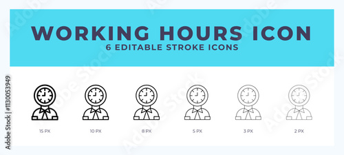 Working hours icon in thin line. Bold line. Regular line. Editable stroke.