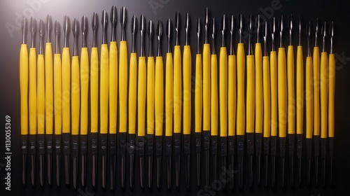 Yellow Handled Tools Craftsmanship Set Black Metal Tips Precision Instruments Detailed Closeup
