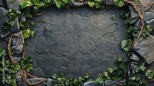 Stone Texture Game Menu Elements with Buttons Plaques Frames and Arrows in a Jungle Theme photo