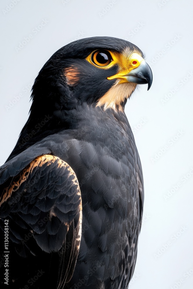 Fototapeta premium Majestic Black Hawk with Striking Yellow Eyes and Detailed Feathers