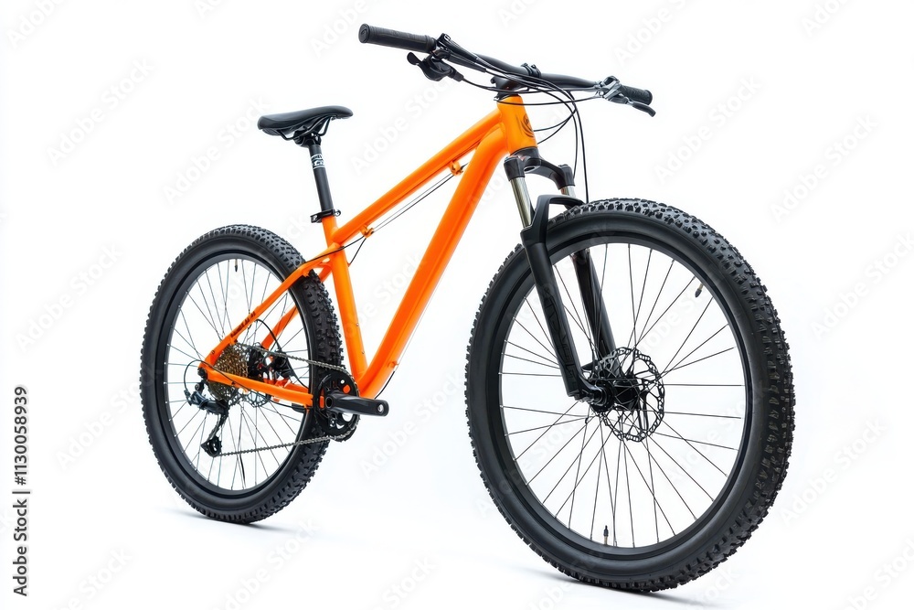 Fototapeta premium A vibrant orange mountain bike with a lightweight frame, black handlebars