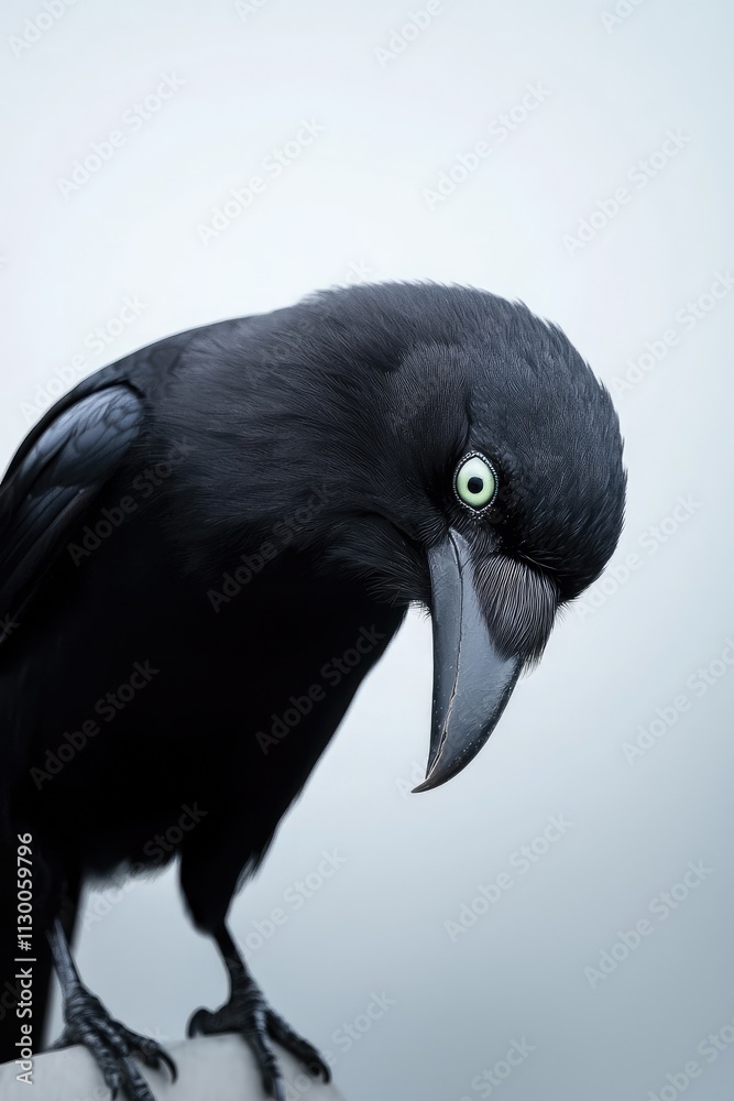 Fototapeta premium Intricate Close-Up of a Mysterious Black Bird with Unique Eyes