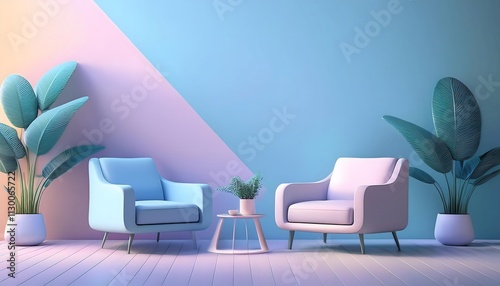 Mental health and depression concepts: Peaceful counseling session, plants and soft colors, relaxing vibes.