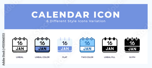 Calendar january icon in filled. thin line. outline stroke and flat style.