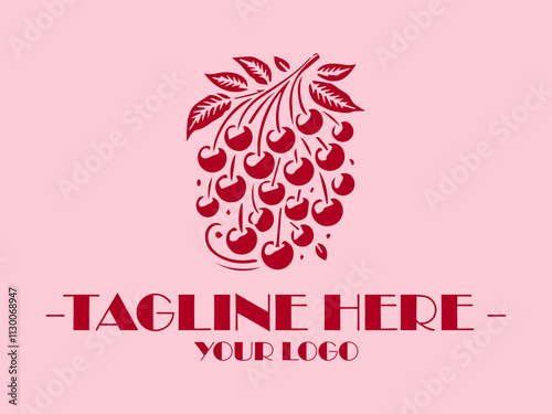 Red cherries on branch with leaves, pink background. Perfect for summerthemed designs, fruit illustrations, or refreshing beverage packaging
