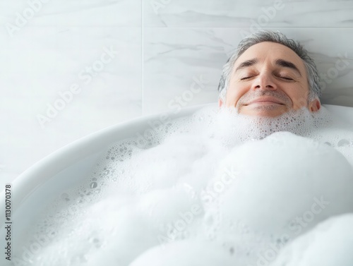 Calm home bath time self-care men in a relaxing environment