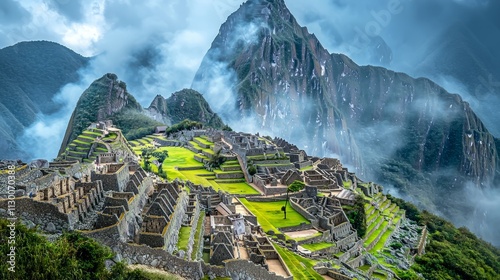 Machu Picchu, high in the Andes, now sits abandoned, its ancient stone structures shattered and overgrown by unchecked vegetation.  photo