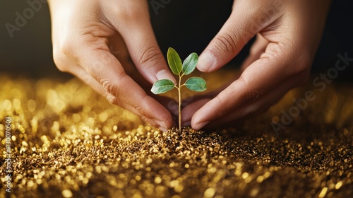 Nurturing growth planting a seedling in a sunny garden setting