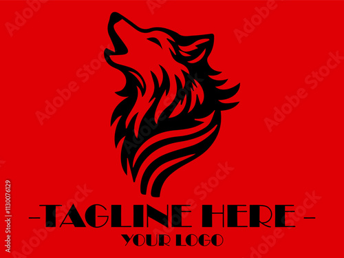 Black wolf howling against red background. Suitable for designs related to wildlife, nature, Halloween, and themes of power, strength and vektor photo