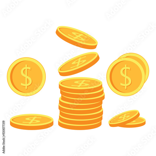 set of flat coins on colorfull background