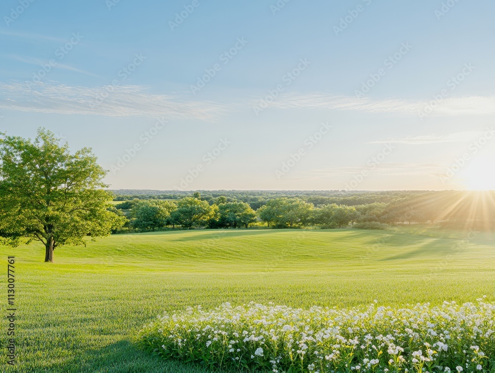 Fototapeta premium Serene Sunrise Over Community Garden Day of Goodwill, Earth Day, World Environment Day