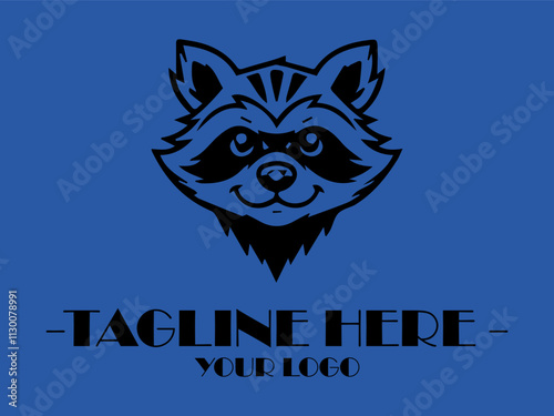 Smiling black raccoon face on blue background, perfect for wildlife posters, childrens books, and naturethemed designs. Cute and eyecatching