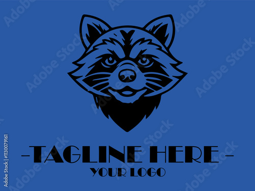 Smiling black raccoon face on blue background, perfect for wildlife posters, childrens books, and naturethemed designs. Cute and eyecatching