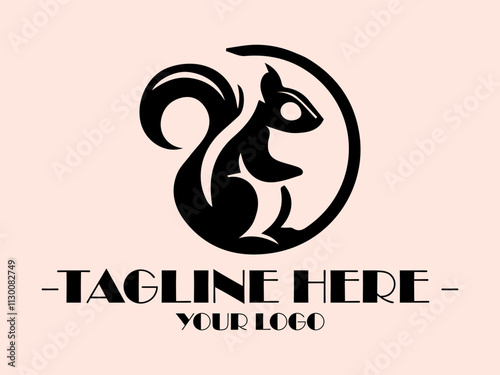 Black line drawing of a happy, upright squirrel with a bushy tail  perfect for naturethemed designs and childrens illustrations, background and vektor