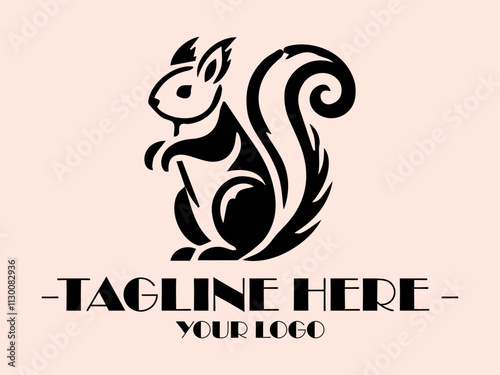 Black line drawing of a happy, upright squirrel with a bushy tail  perfect for naturethemed designs and childrens illustrations, background and vektor