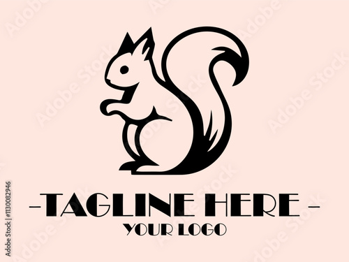 Black line drawing of a happy, upright squirrel with a bushy tail  perfect for naturethemed designs and childrens illustrations, background and vektor