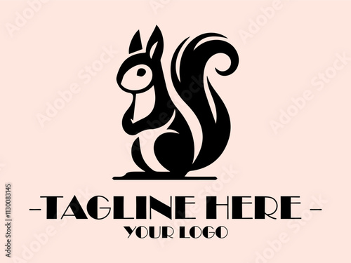 Black line drawing of a happy, upright squirrel with a bushy tail  perfect for naturethemed designs and childrens illustrations, background and vektor