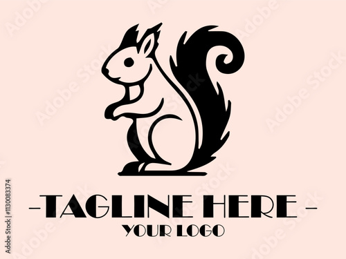 Black line drawing of a happy, upright squirrel with a bushy tail  perfect for naturethemed designs and childrens illustrations, background and vektor