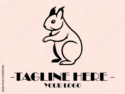Black line drawing of a happy, upright squirrel with a bushy tail  perfect for naturethemed designs and childrens illustrations, background and vektor