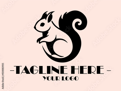 Black line drawing of a happy, upright squirrel with a bushy tail  perfect for naturethemed designs and childrens illustrations, background and vektor