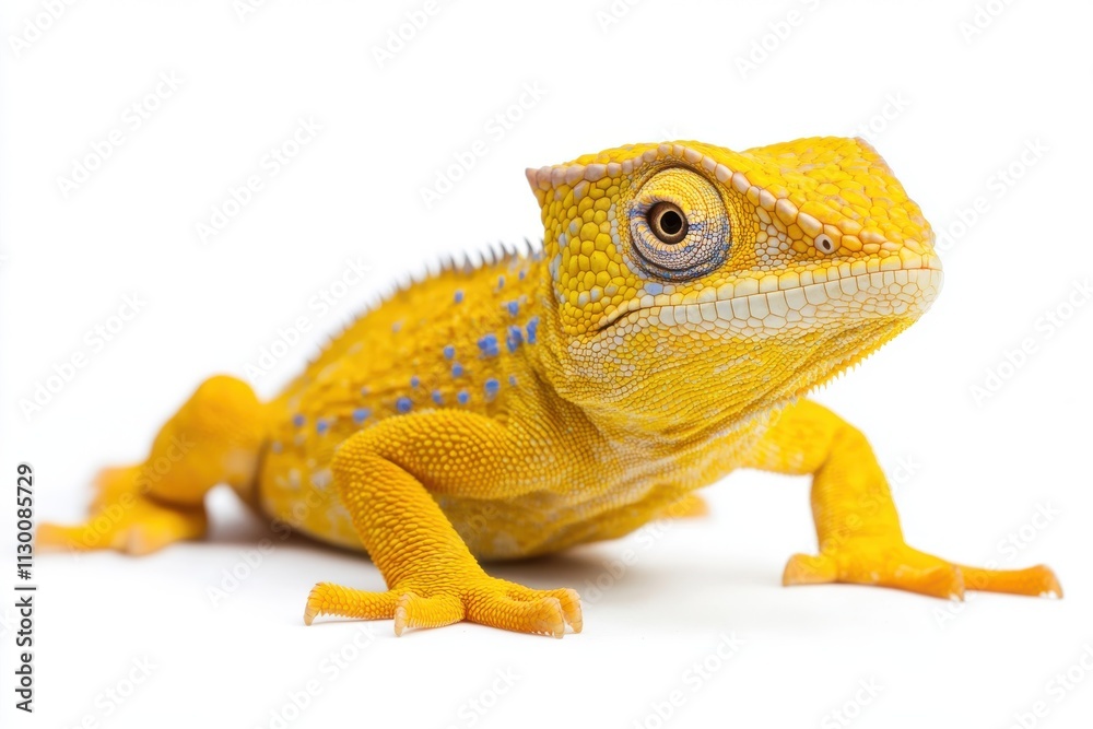Fototapeta premium Yellow blue lizard Panther chameleon isolated on white background