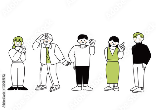 大学生の若者たちのイラストセット