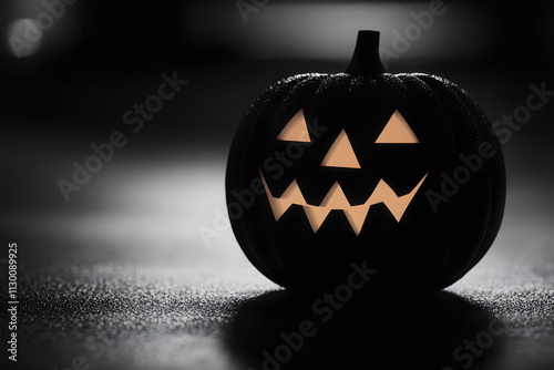 Spooky glowing jack-o'-lantern in the dark, representing Halloween vibes, mystery, and festive excitement, perfect for holiday decorations, eerie themes, and seasonal celebrations. photo