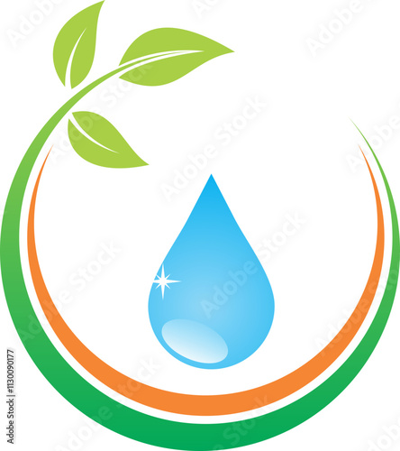 clean water drop plant ecology vector logo. drop of water and green leaf
