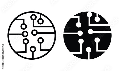 Circuit board icon set. Technology scheme circle symbol isolated on white background. Linear vector outline illustration, logo design style. Suitable for website design. Vector illustration.