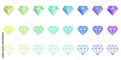 シンプルなダイヤモンドのイラストセット　鉱物・宝石のベクター素材　挿絵　背景イラスト