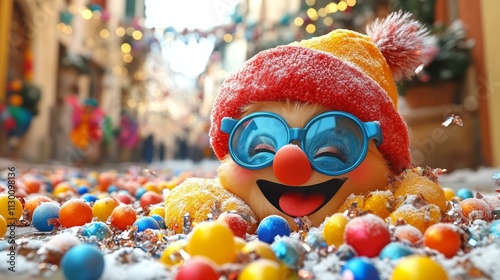 Clown in Snowy Mixed-Up Landscape