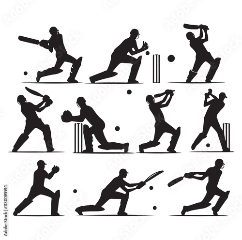 Cricket player set Silhouette vector illustration