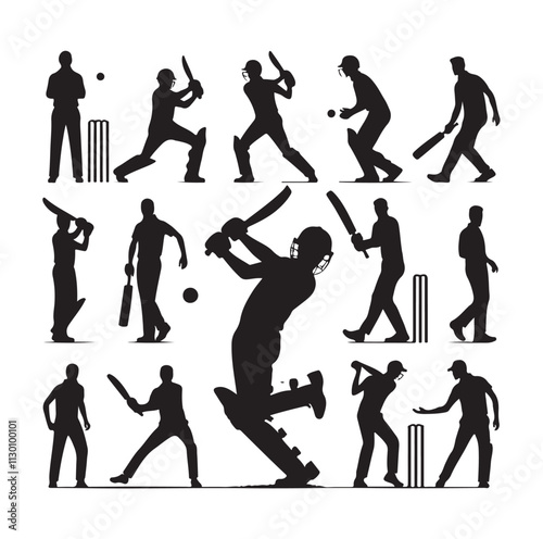 Cricket player set Silhouette vector illustration