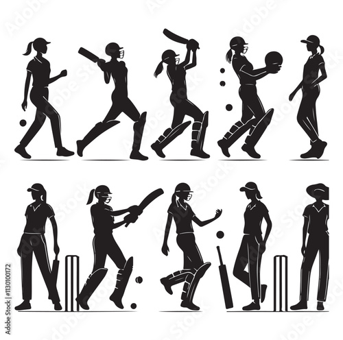 Cricket player set Silhouette vector illustration