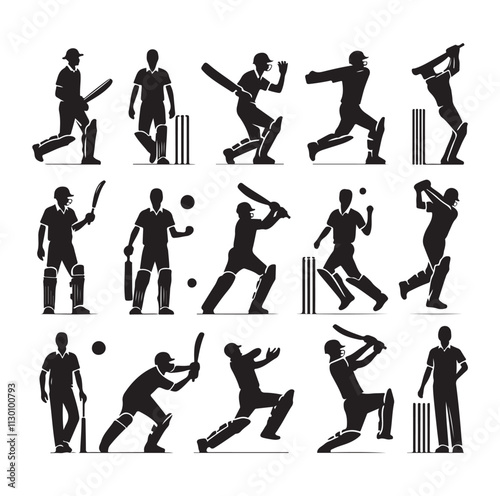 Cricket player set Silhouette vector illustration