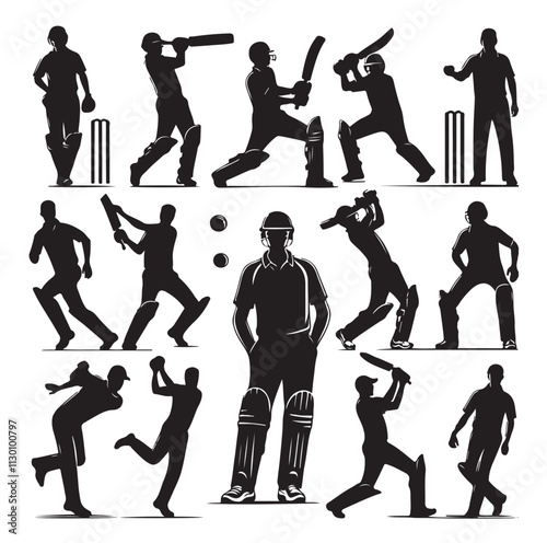 Cricket player set Silhouette vector illustration
