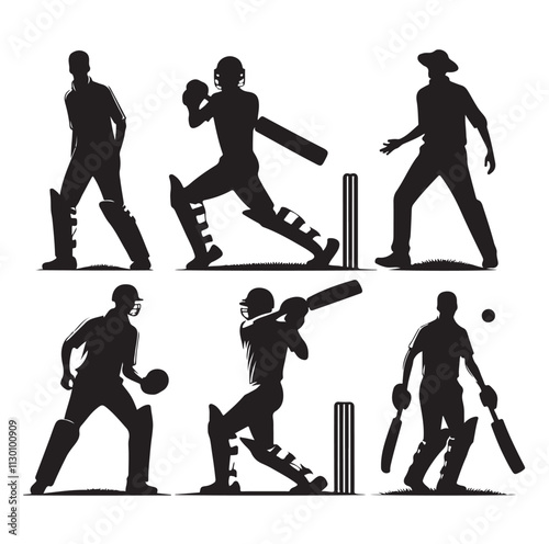 Cricket player set Silhouette vector illustration