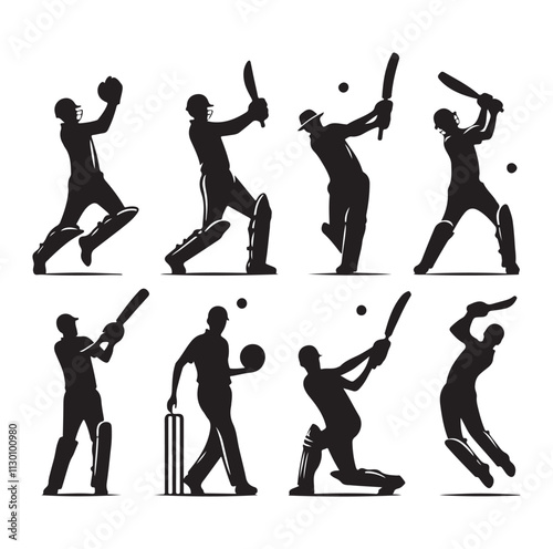 Cricket player set Silhouette vector illustration
