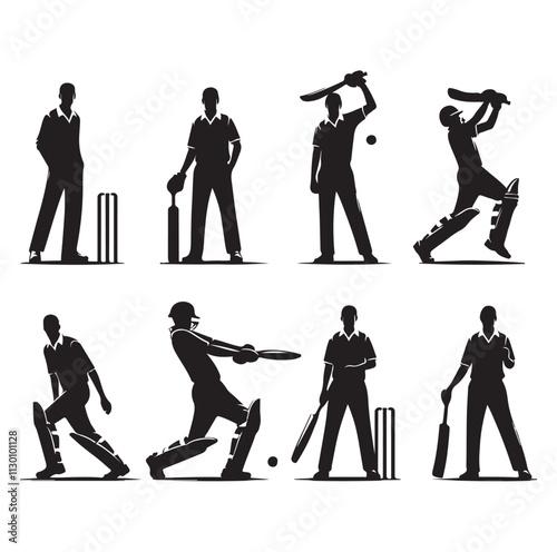 Cricket player set Silhouette vector illustration