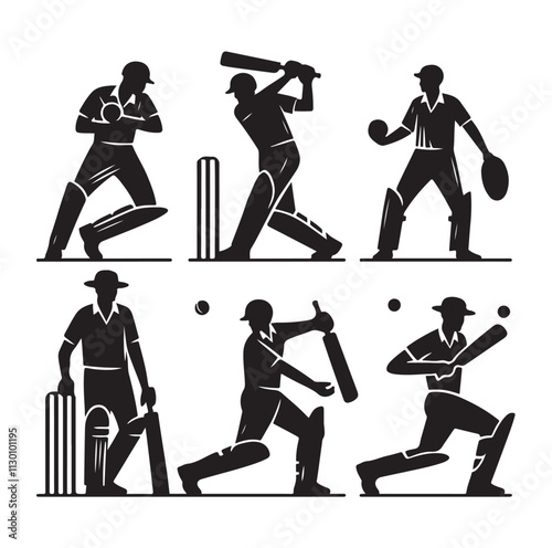 Cricket player set Silhouette vector illustration