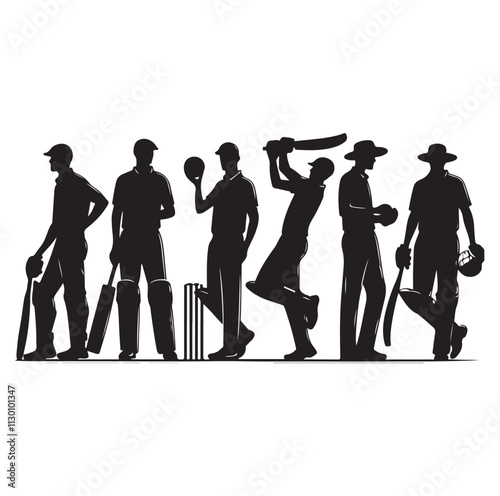 Cricket player set Silhouette vector illustration