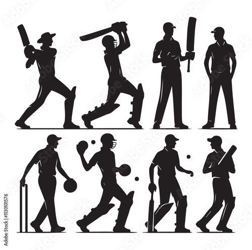 Cricket player set Silhouette vector illustration