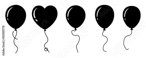 Party balloons icon silhouette set vector.