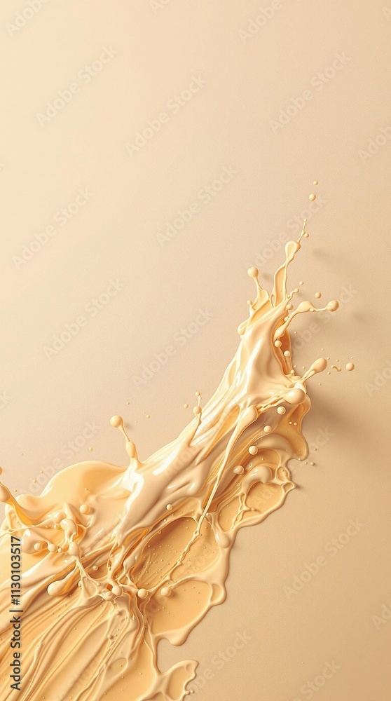 Obraz premium Artistic watercolor splash of pistachio milk on soft beige canvas, creamy texture, fluid