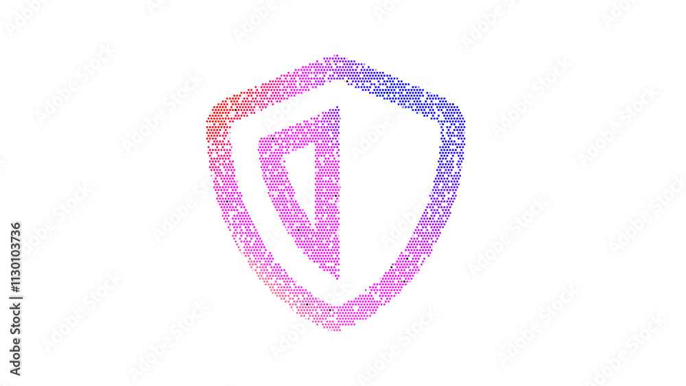 Fototapeta premium Icon shield is made up of LED square shapes. There are bright diodes and there are black dead diodes