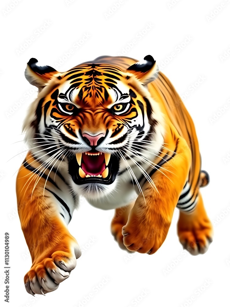Obraz premium Powerful Tiger Roar in 3D Render. AI Generated